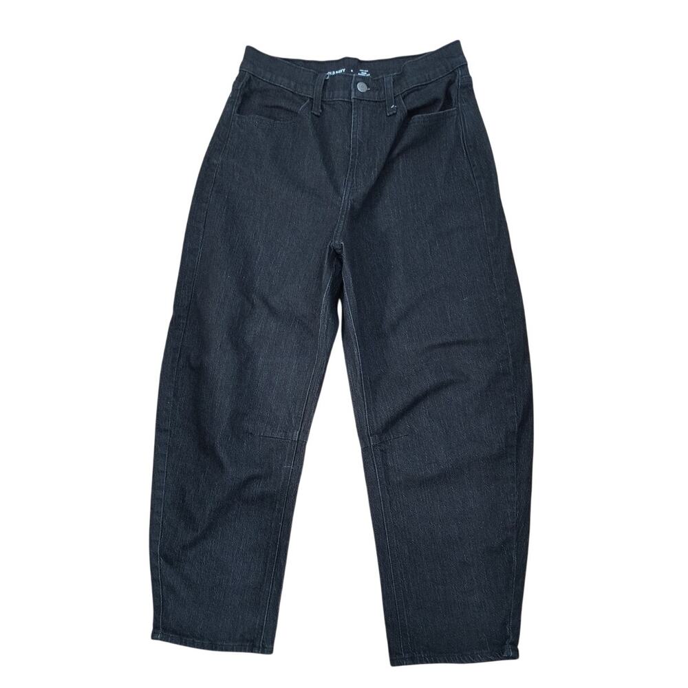Old Navy Wow Barrel Leg Jeans Women's 6 Black Denim High Rise Cropped